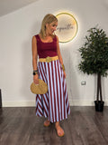 Falda Midi Rayas Burdeos y Azul