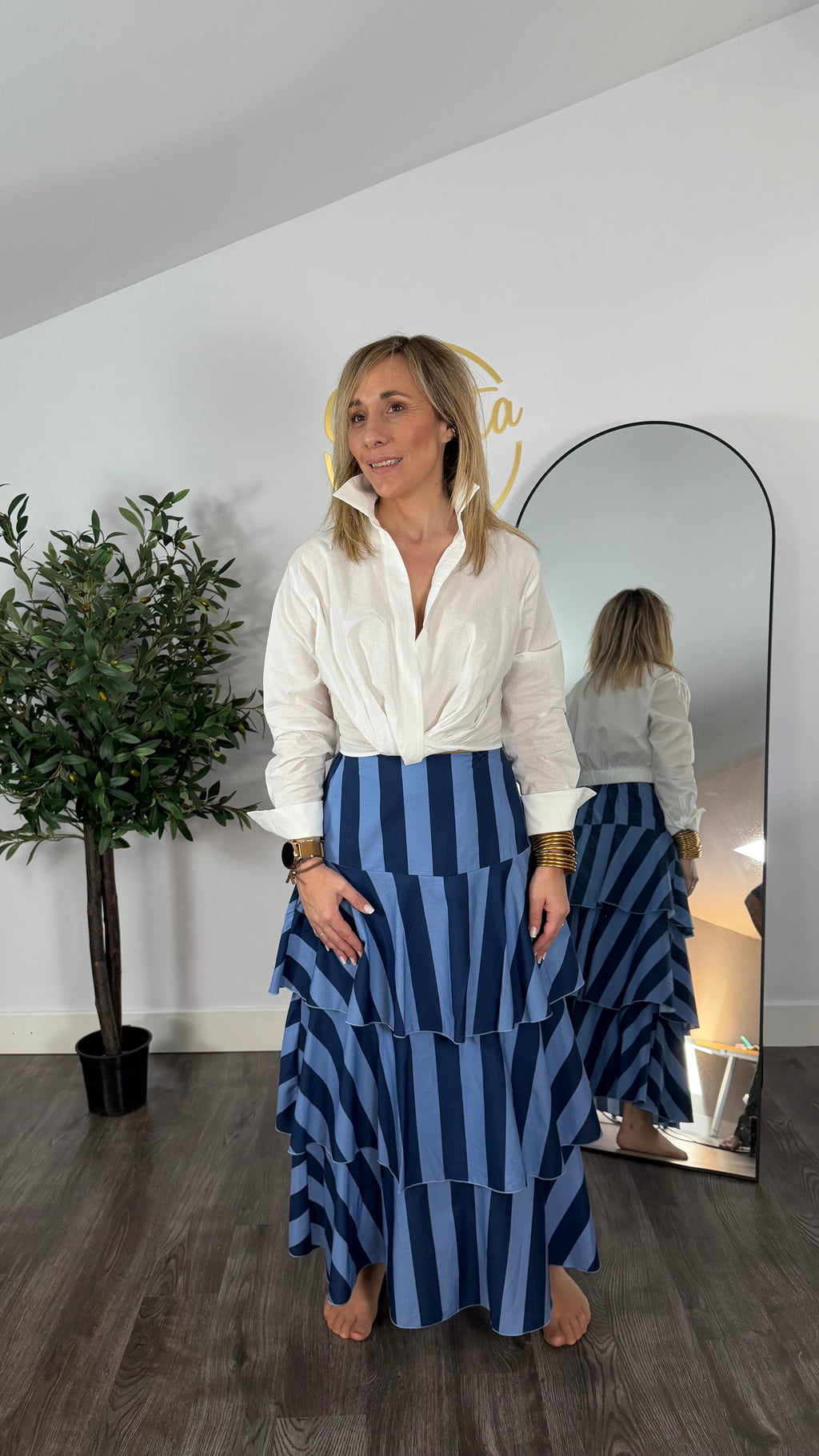 Falda Midi Rayas Azul