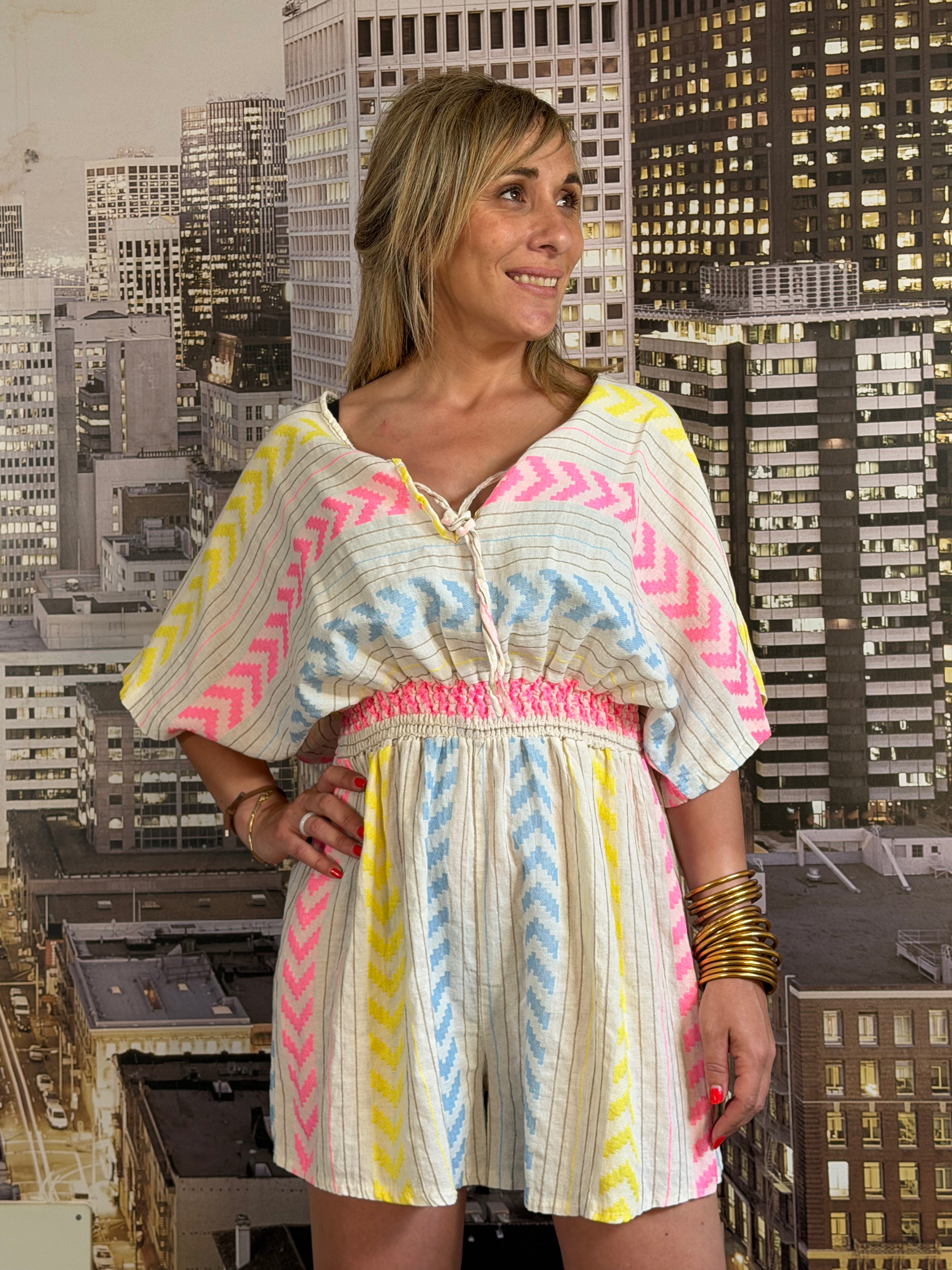 Vestido Étnico Neon Blanco Talla Única