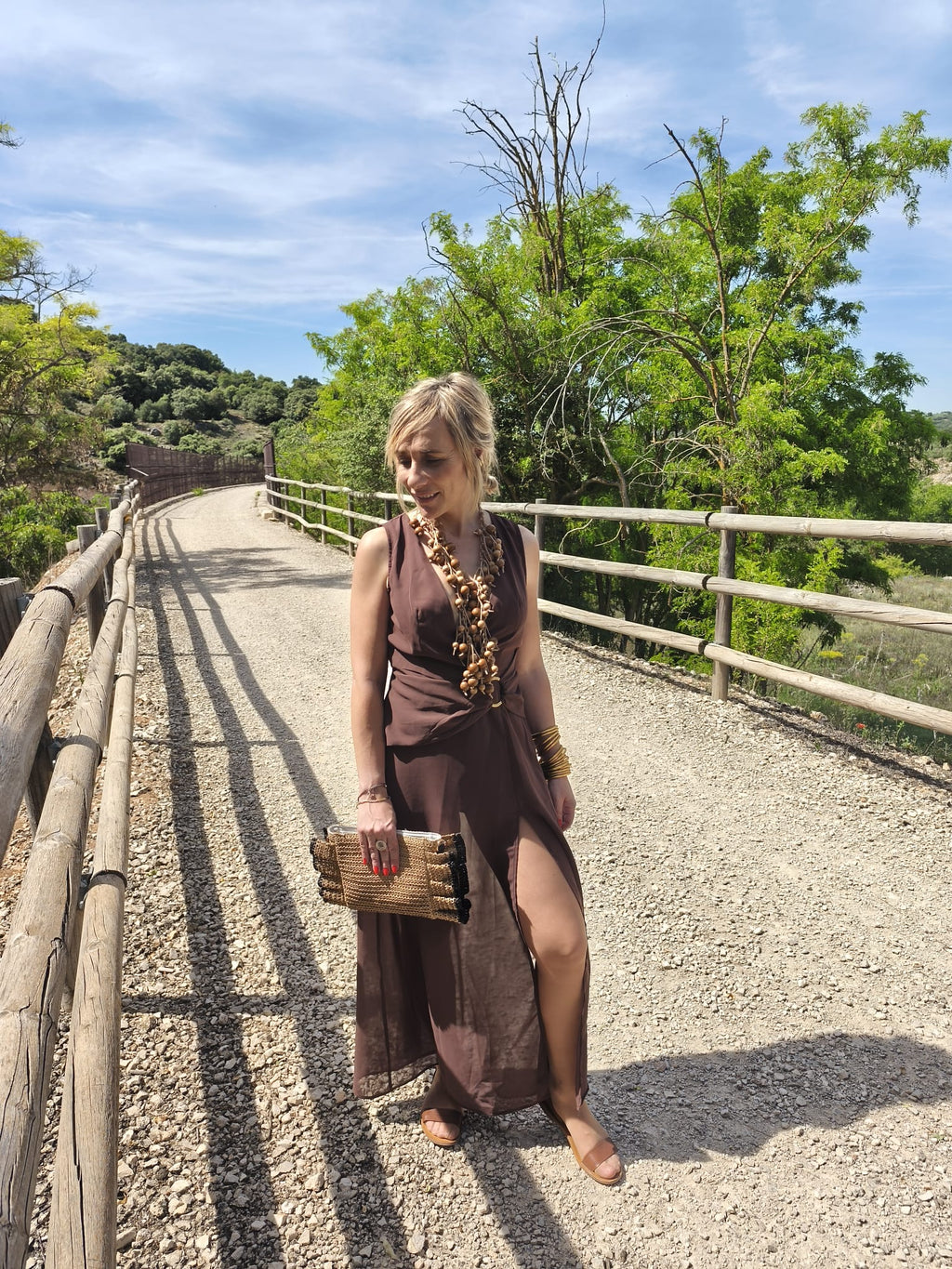 Vestido gasa marron