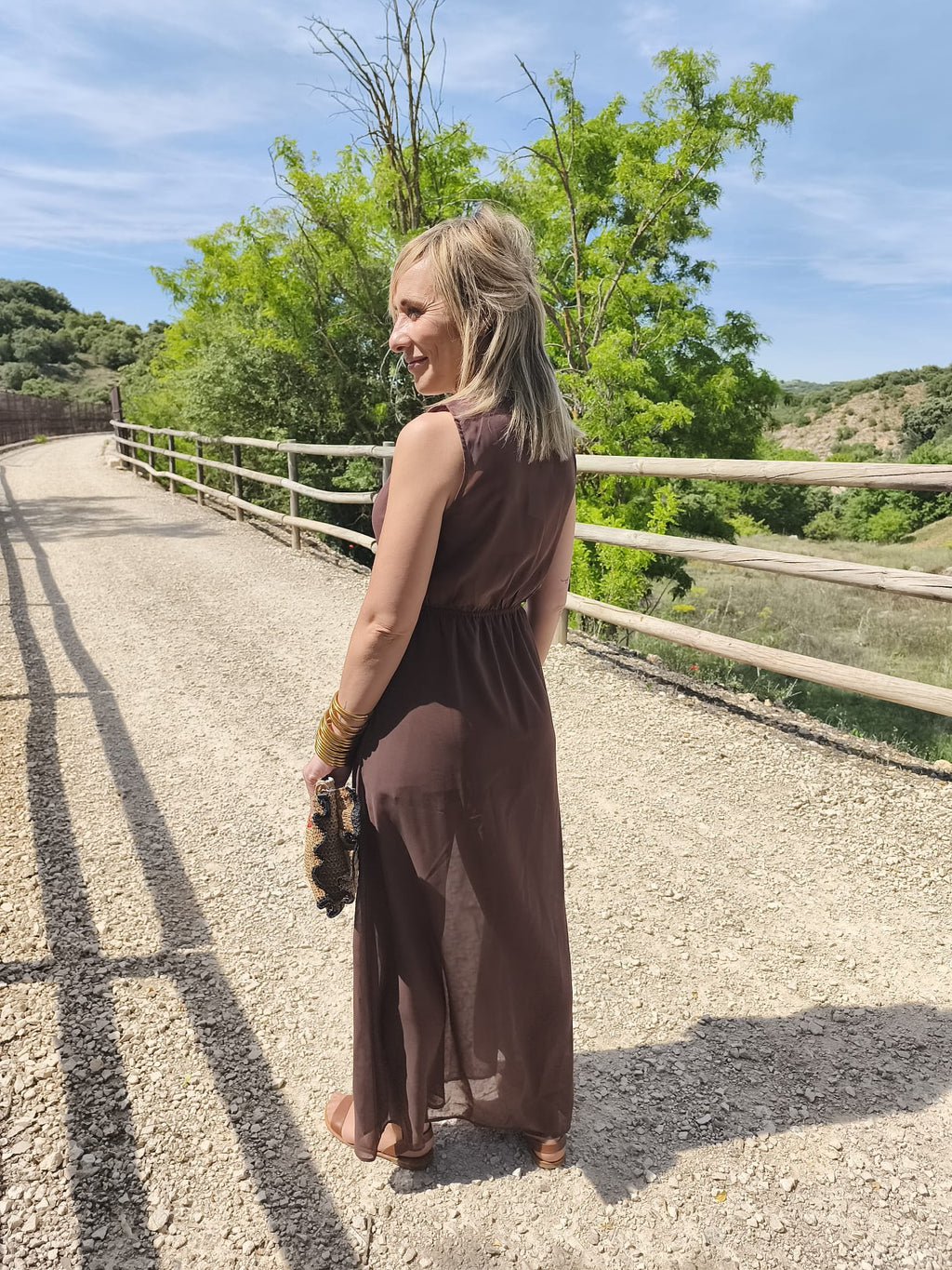 Vestido gasa marron